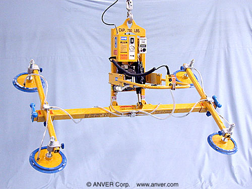 ANVER Four Pad Electric Lifter with Powered Tilt and Extended Handle for Lifting & Handling Fiberglass-Reinforced Plastic Sheets 16 ft x 8 ft (4.9 m x 2.4 m) up to 750 lb (340 kg)